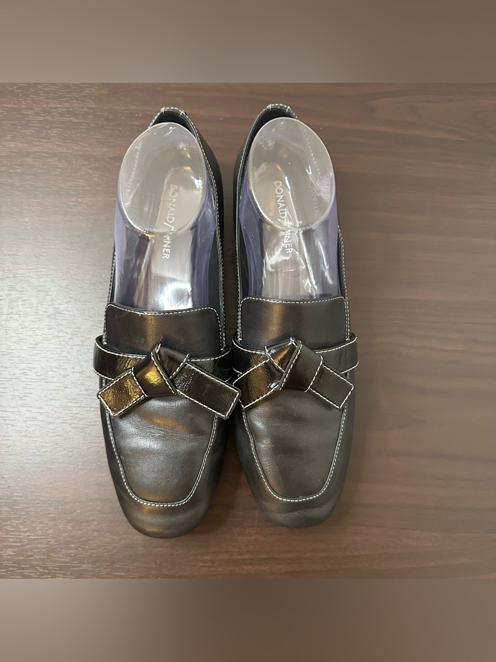 Donald Pliner Deane Black Leather Square Toe Slip-On Loafer Flats Bow, Women's 9 - Picture 2 of 12